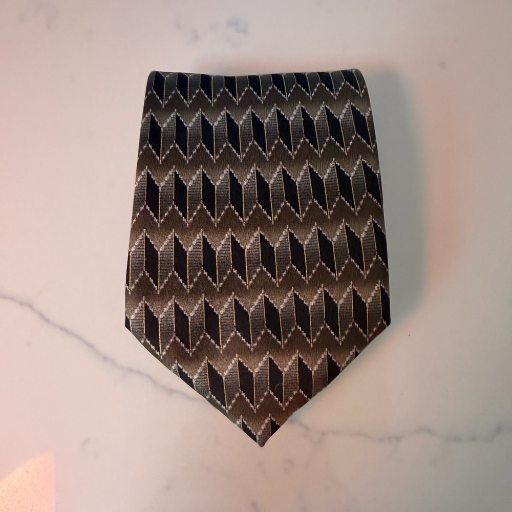 Pantani Men's Black and Gray Geometric Silk Tie - Unbranded